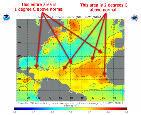 Sea surface temperature anomaly map